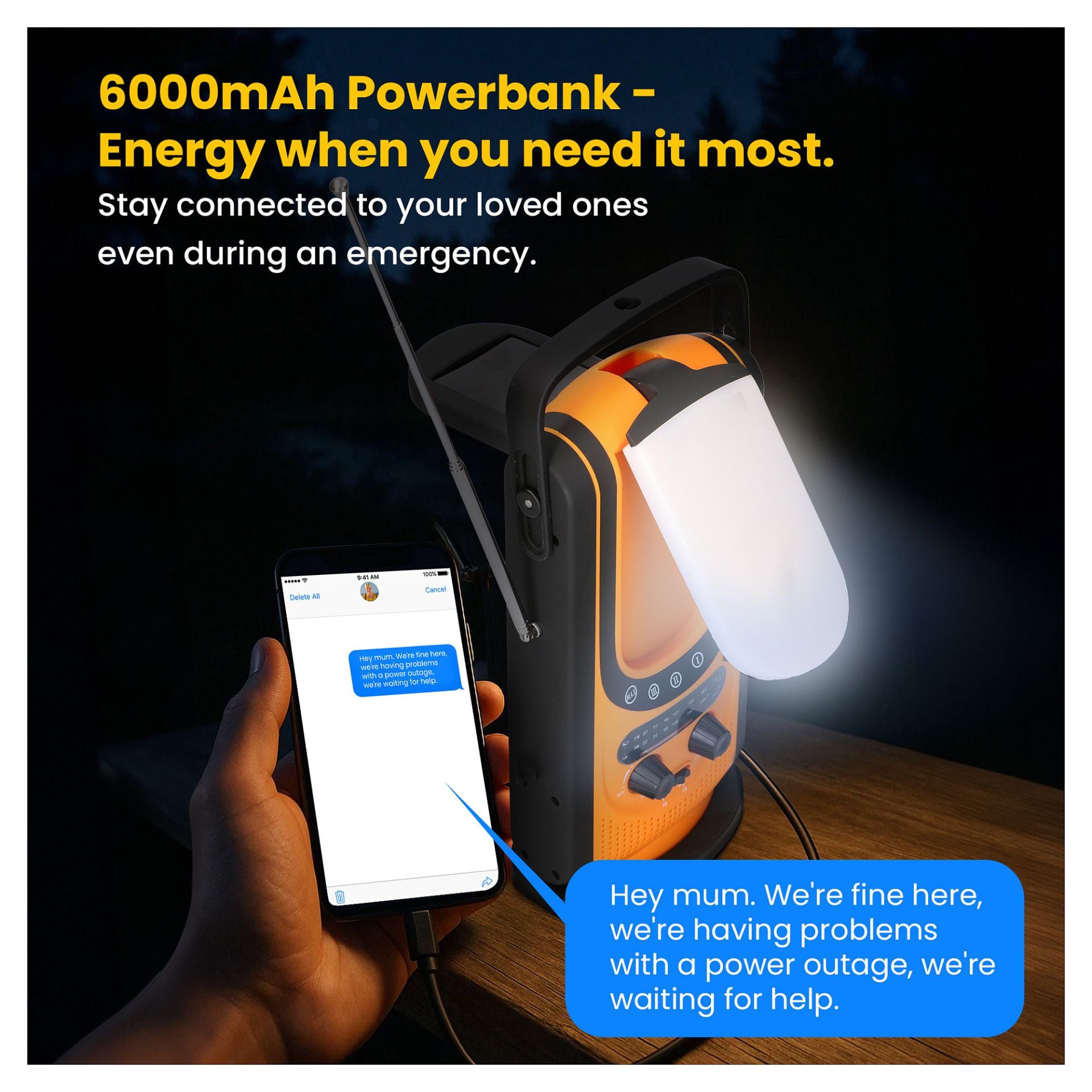 Power Ranger EPS-6000 Powerbank, 6000mAh, Radio, LED-Lamp, Dynamo, Solarpanel