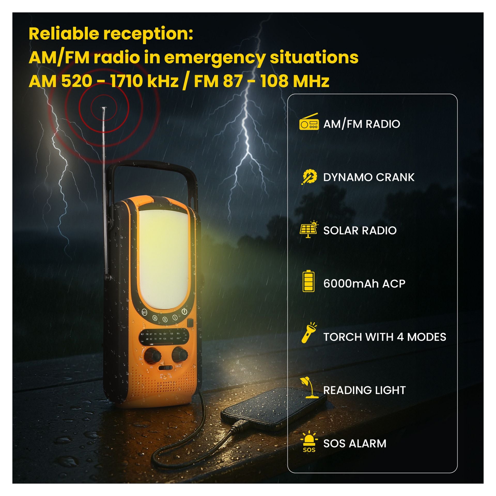 Power Ranger EPS-6000 Powerbank, 6000mAh, Radio, LED-Lamp, Dynamo, Solarpanel