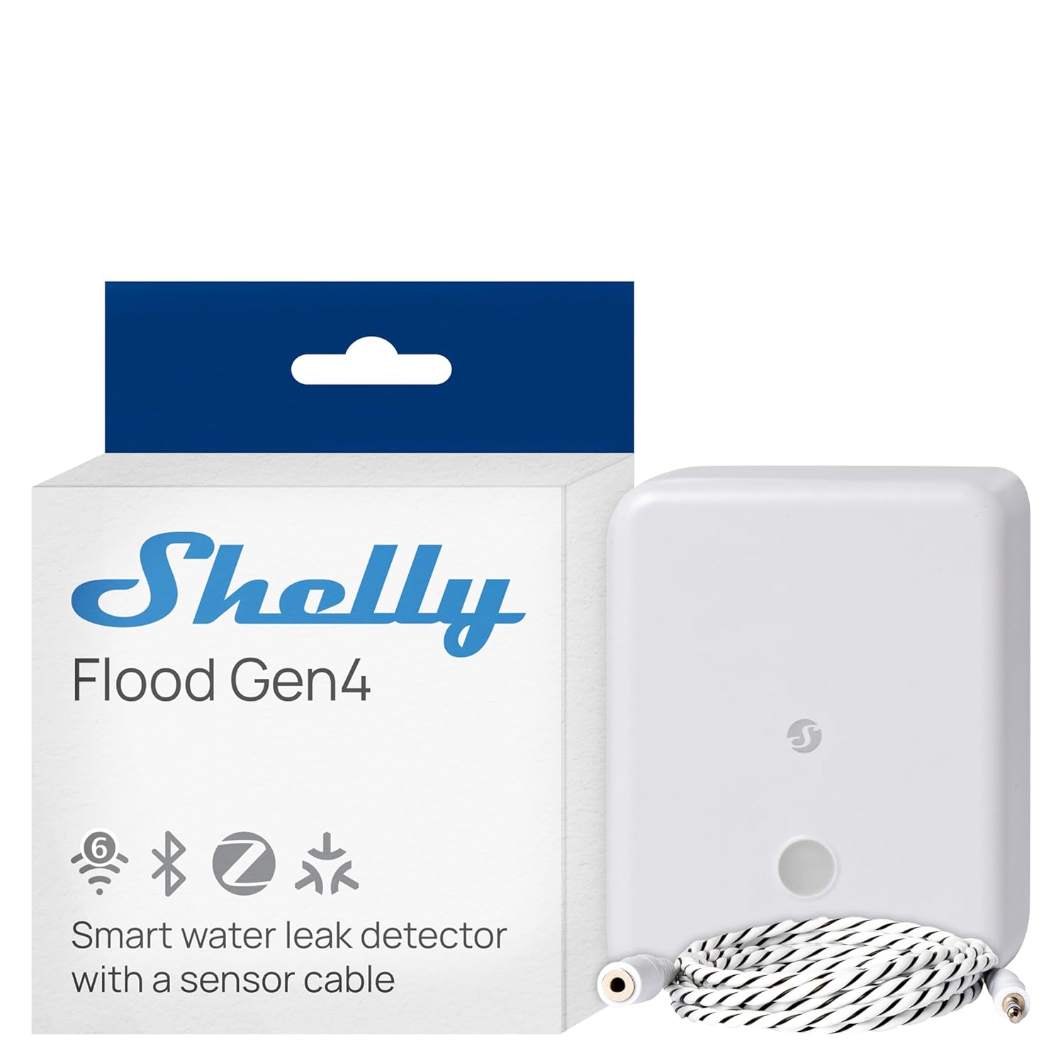 Shelly Flood Sensor with Leak Sensor Cable, IP44, Flood & Rain Detection